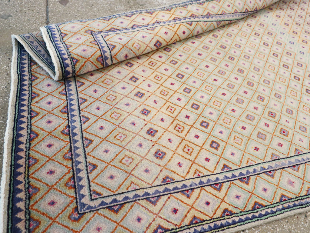 Vintage Persian Kashan Deco Wide Gallery Runner, No.19196 - Gsblank