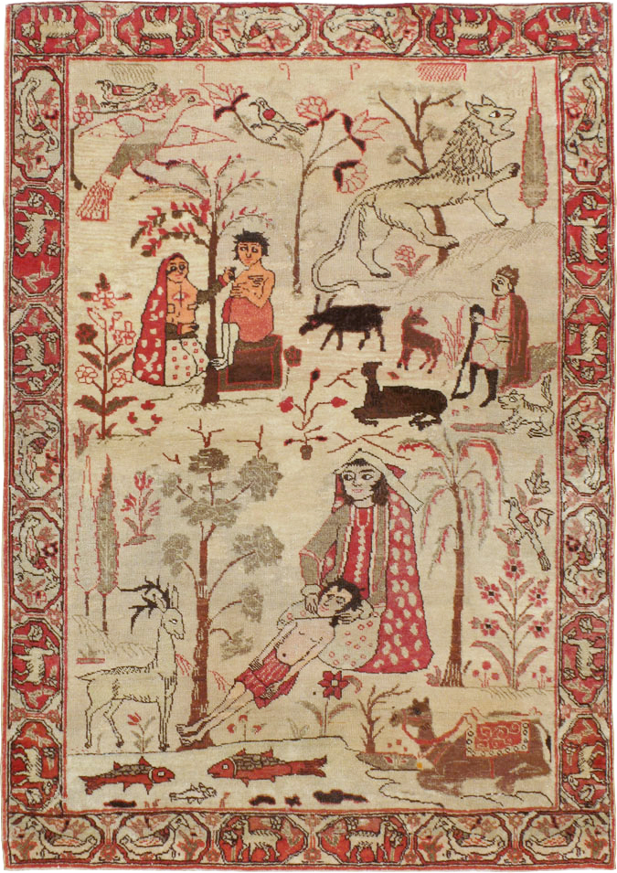 Vintage Persian Kerman Pictorial Rug, No.19976 - Gsblank