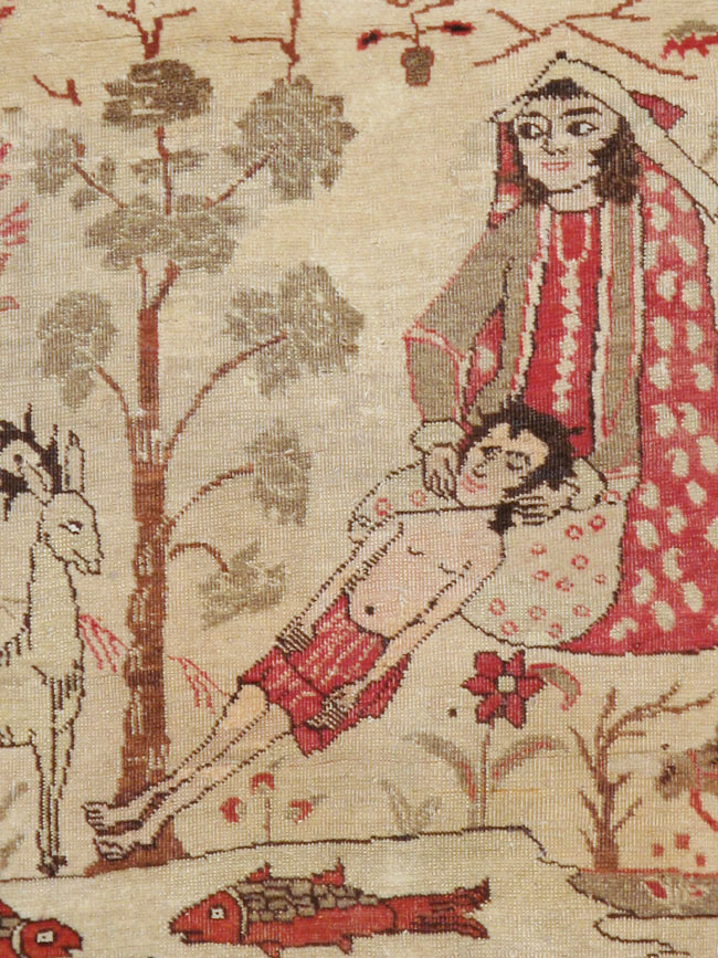 Vintage Persian Kerman Pictorial Rug, No.19976 - Gsblank