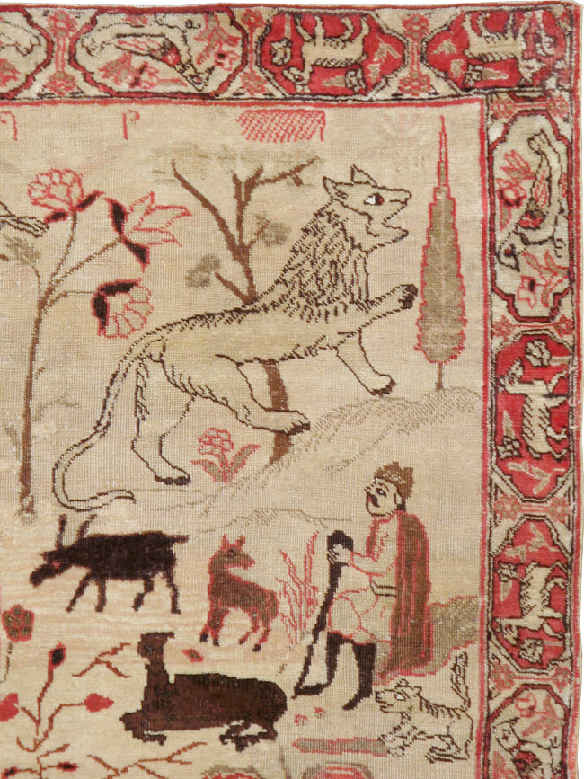 Vintage Persian Kerman Pictorial Rug, No.19976 - Gsblank