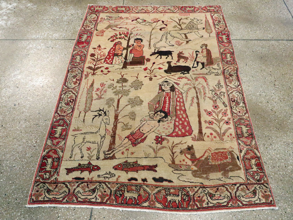 Vintage Persian Kerman Pictorial Rug, No.19976 - Gsblank