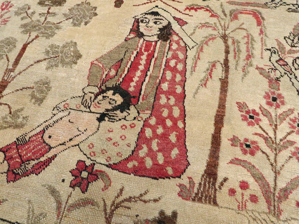 Vintage Persian Kerman Pictorial Rug, No.19976 - Gsblank