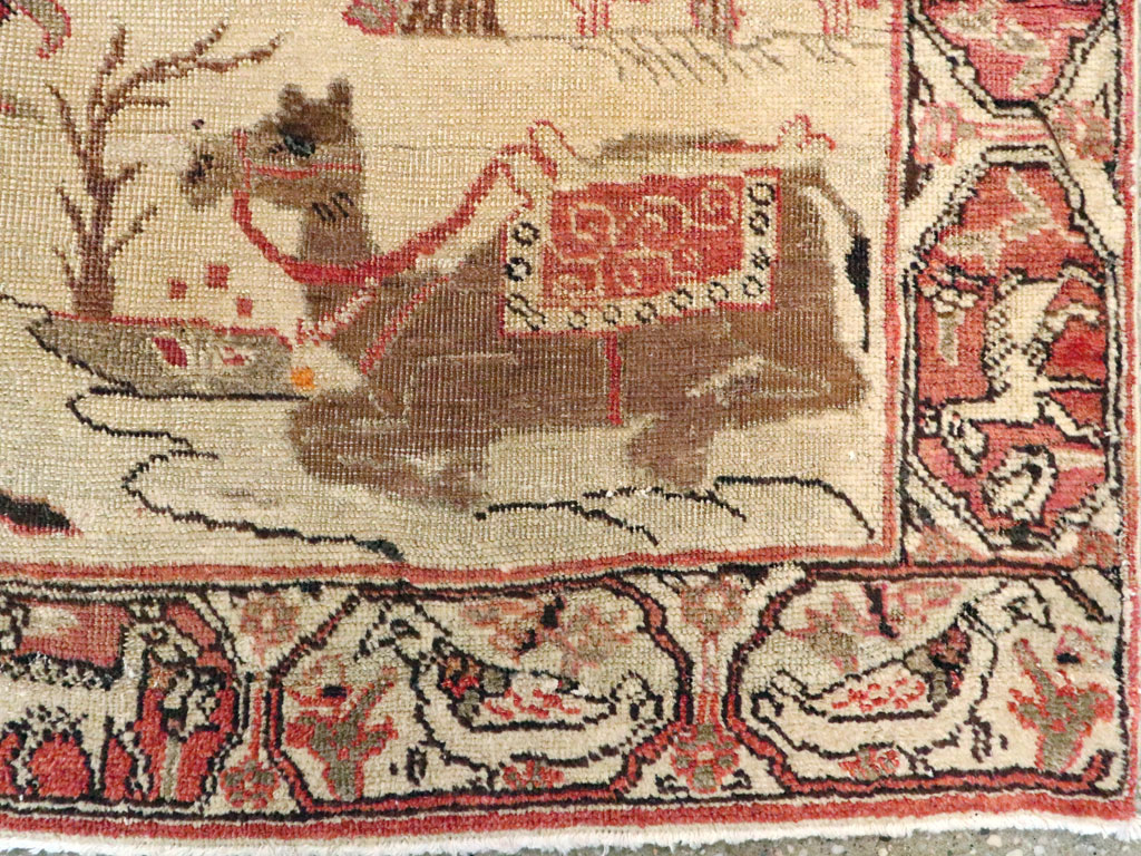 Vintage Persian Kerman Pictorial Rug, No.19976 - Gsblank