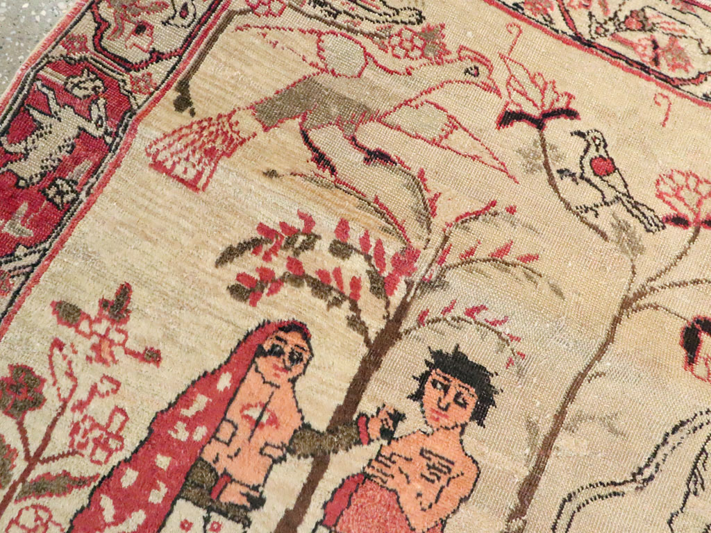 Vintage Persian Kerman Pictorial Rug, No.19976 - Gsblank