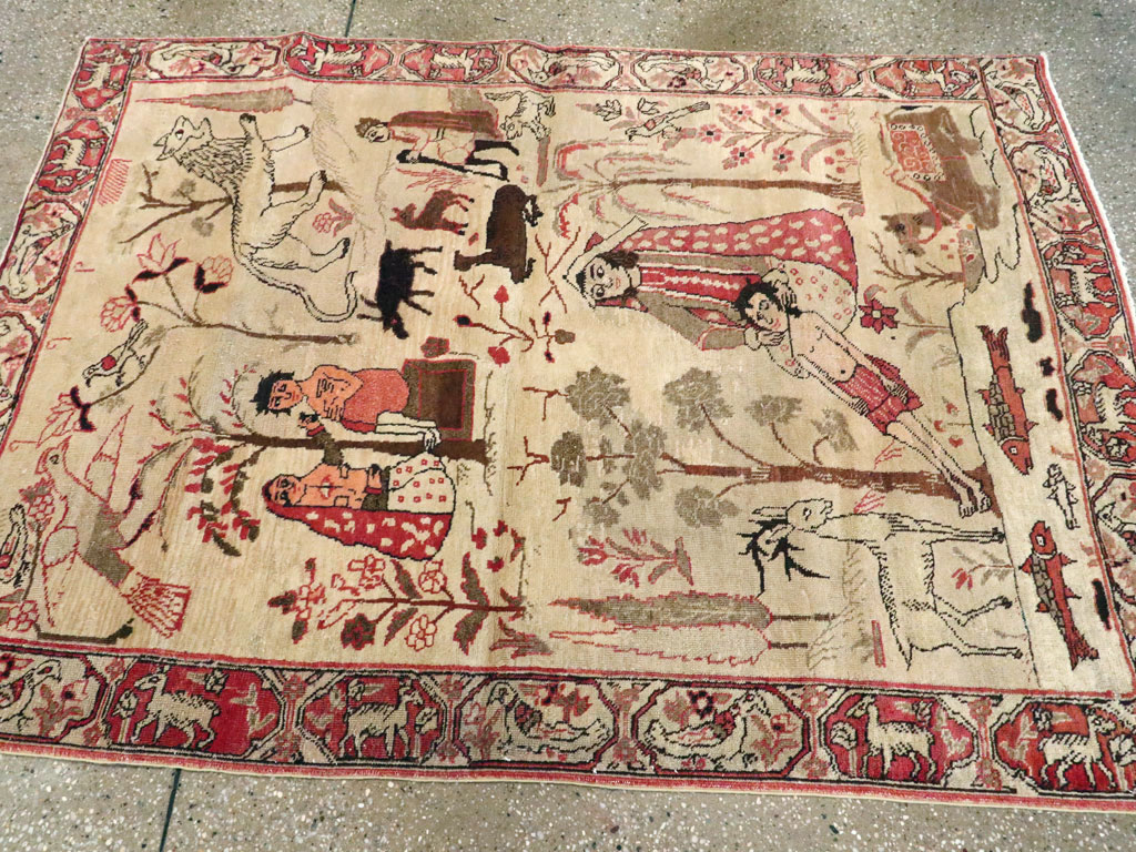Vintage Persian Kerman Pictorial Rug, No.19976 - Gsblank
