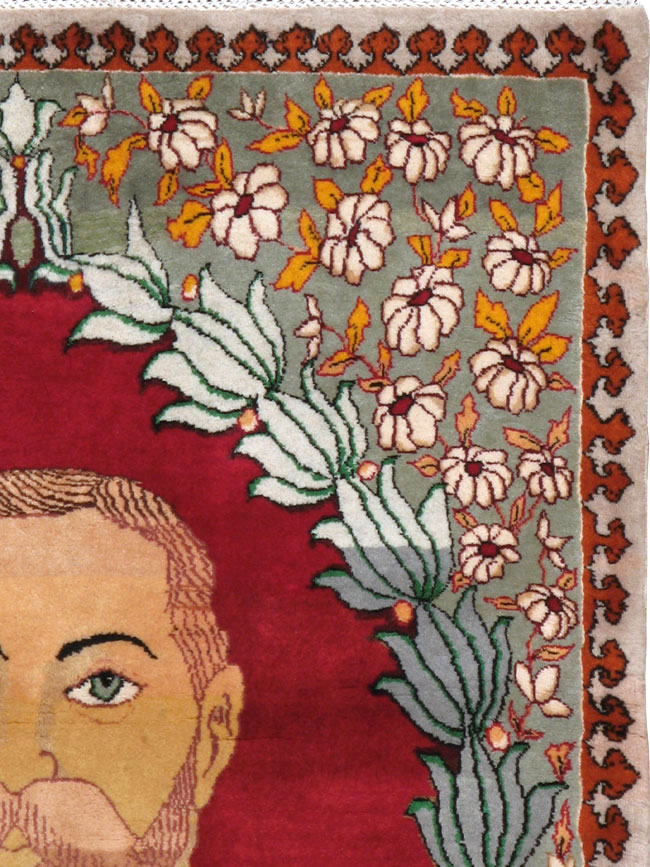 Vintage Persian Tabriz King George V Pictorial Rug, No.20021 - Gsblank