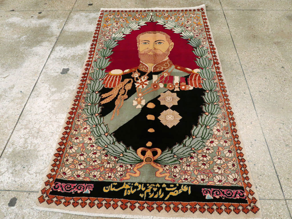 Vintage Persian Tabriz King George V Pictorial Rug, No.20021 - Gsblank