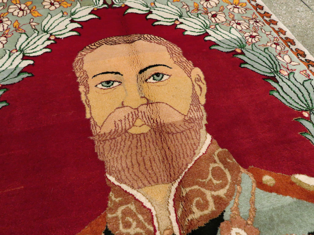 Vintage Persian Tabriz King George V Pictorial Rug, No.20021 - Gsblank