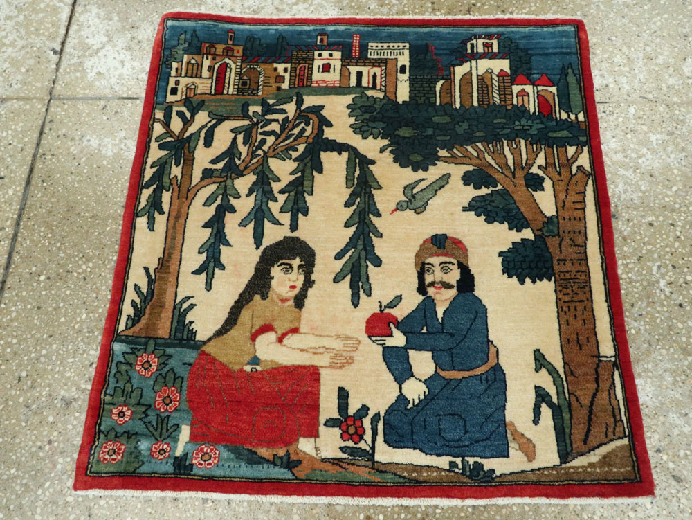 Vintage Persian Kashan Pictorial Rug, No.20024 - Gsblank