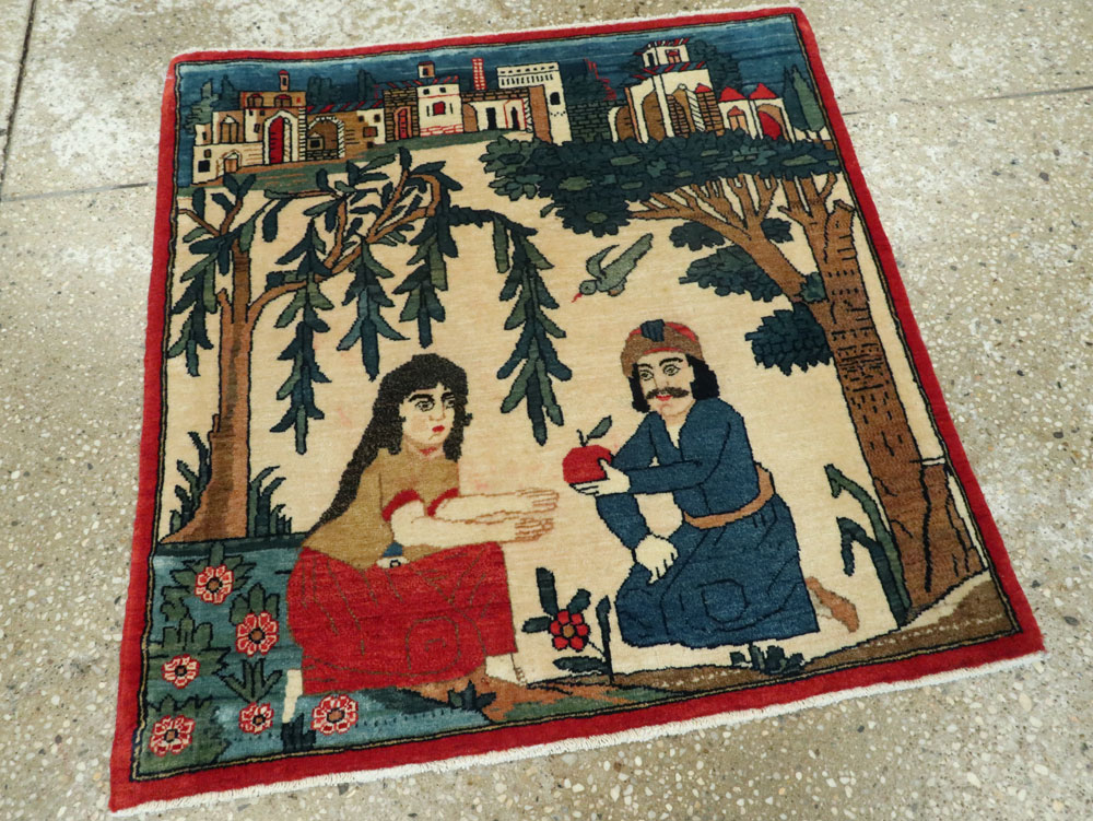Vintage Persian Kashan Pictorial Rug, No.20024 - Gsblank