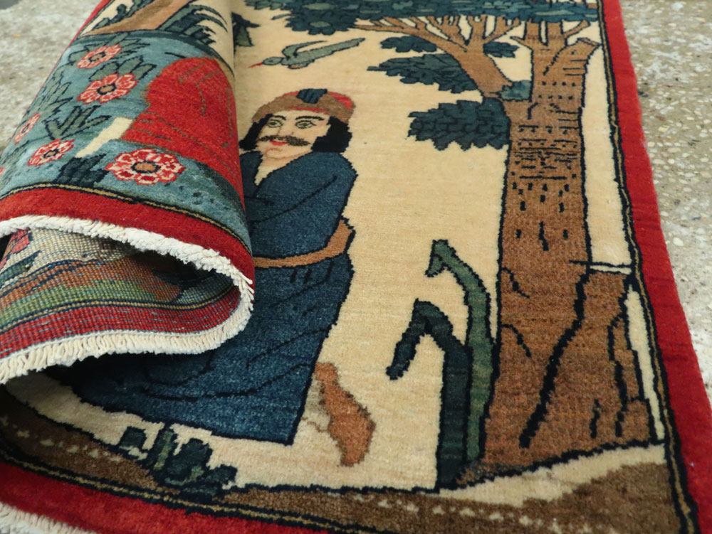 Vintage Persian Kashan Pictorial Rug, No.20024 - Gsblank