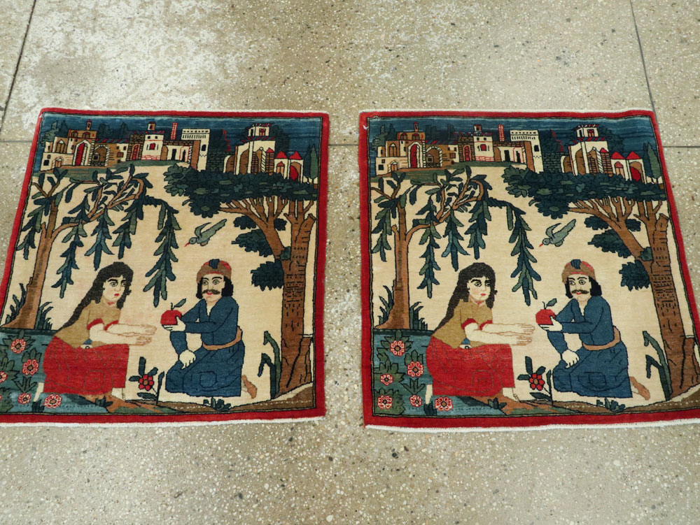 Vintage Persian Kashan Pictorial Rug, No.20024 - Gsblank