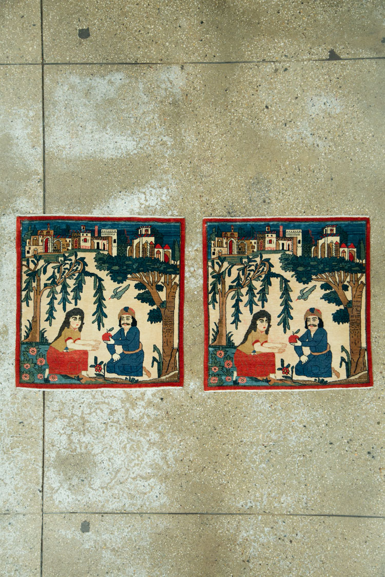 Vintage Persian Kashan Pictorial Rug, No.20024 - Gsblank