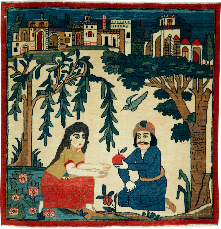 Vintage Persian Kashan Pictorial Rug, No.20026 - Gsblank