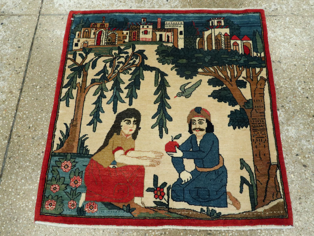 Vintage Persian Kashan Pictorial Rug, No.20026 - Gsblank