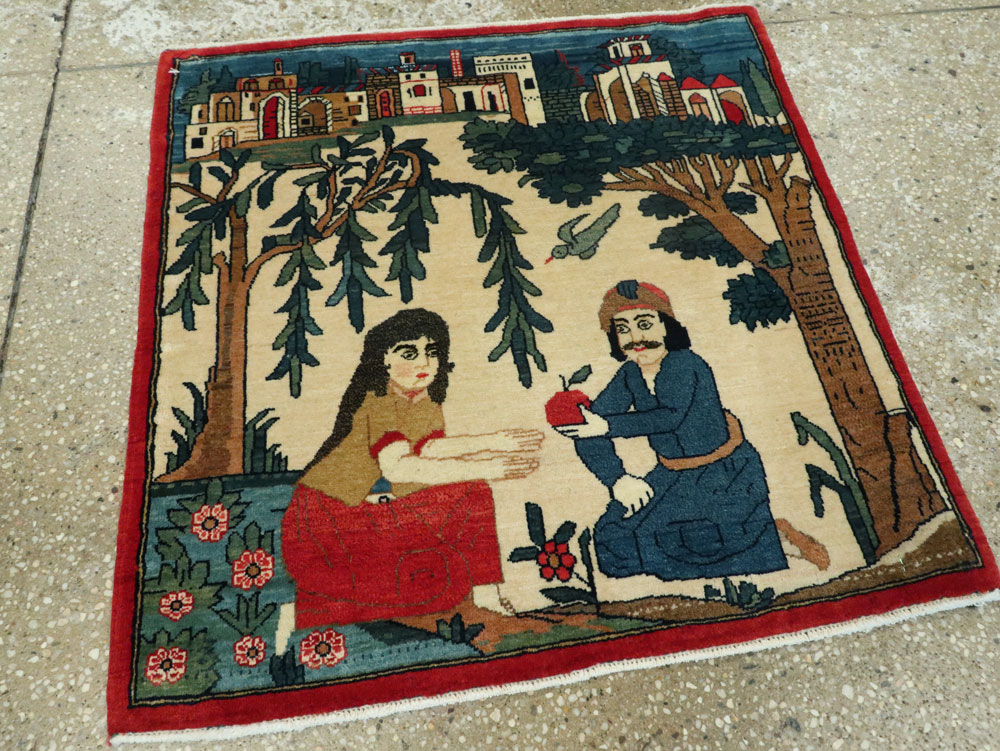 Vintage Persian Kashan Pictorial Rug, No.20026 - Gsblank