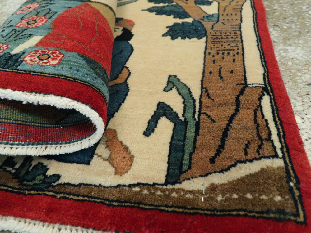 Vintage Persian Kashan Pictorial Rug, No.20026 - Gsblank