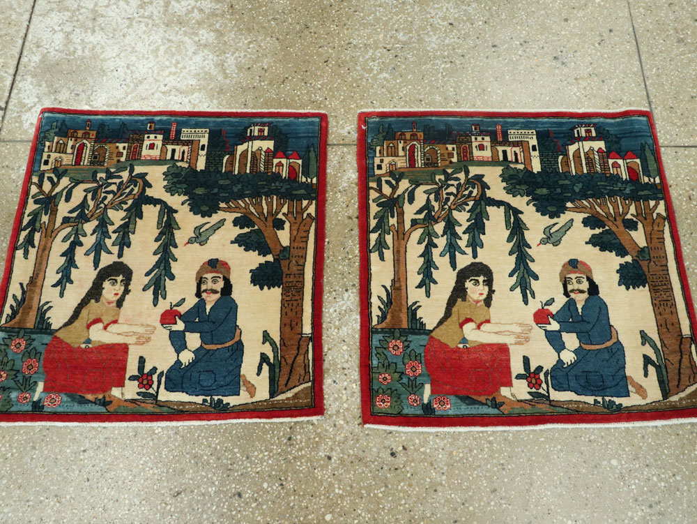 Vintage Persian Kashan Pictorial Rug, No.20026 - Gsblank