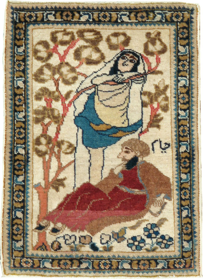 Vintage Persian Tabriz Pictorial Rug, No.20090 - Gsblank