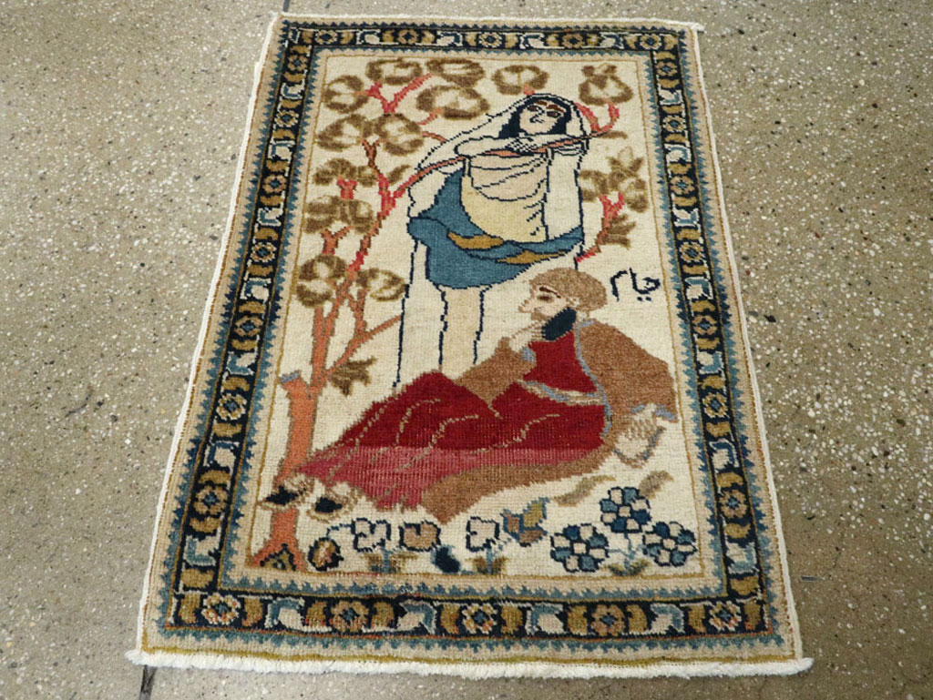 Vintage Persian Tabriz Pictorial Rug, No.20090 - Gsblank