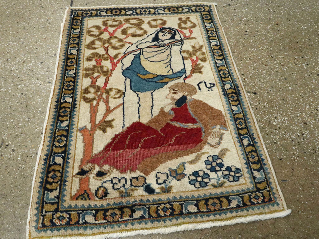 Vintage Persian Tabriz Pictorial Rug, No.20090 - Gsblank
