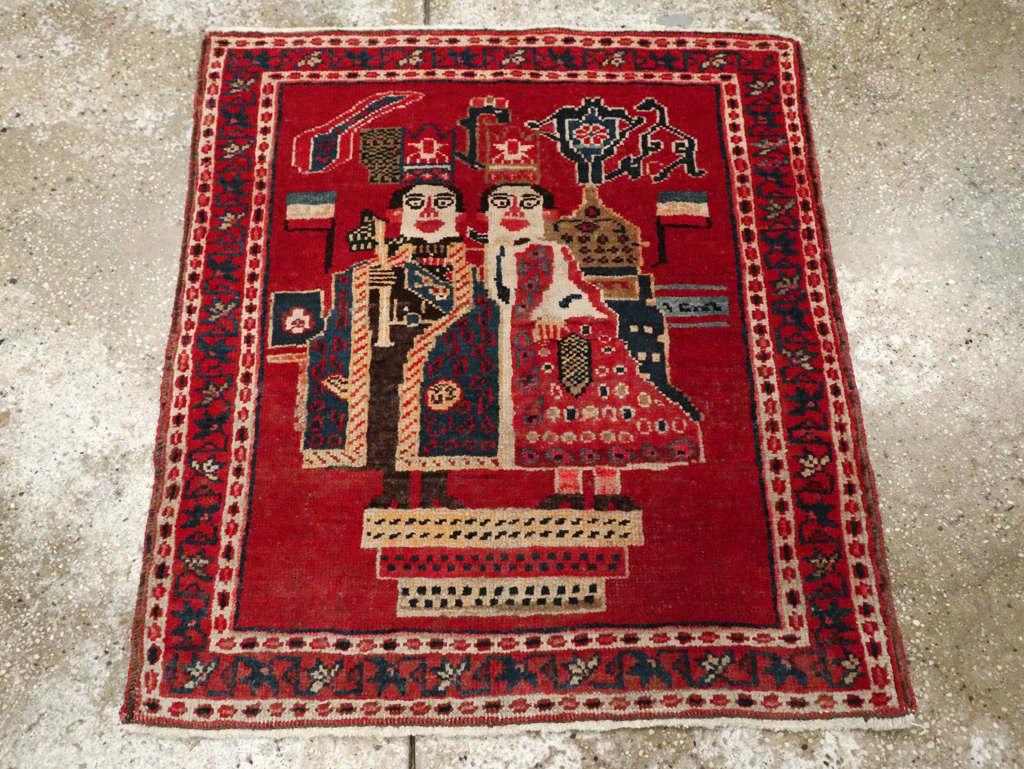 Antique Persian Heriz Pictorial Rug (Pair: 1 of 2), No.20091 - Gsblank