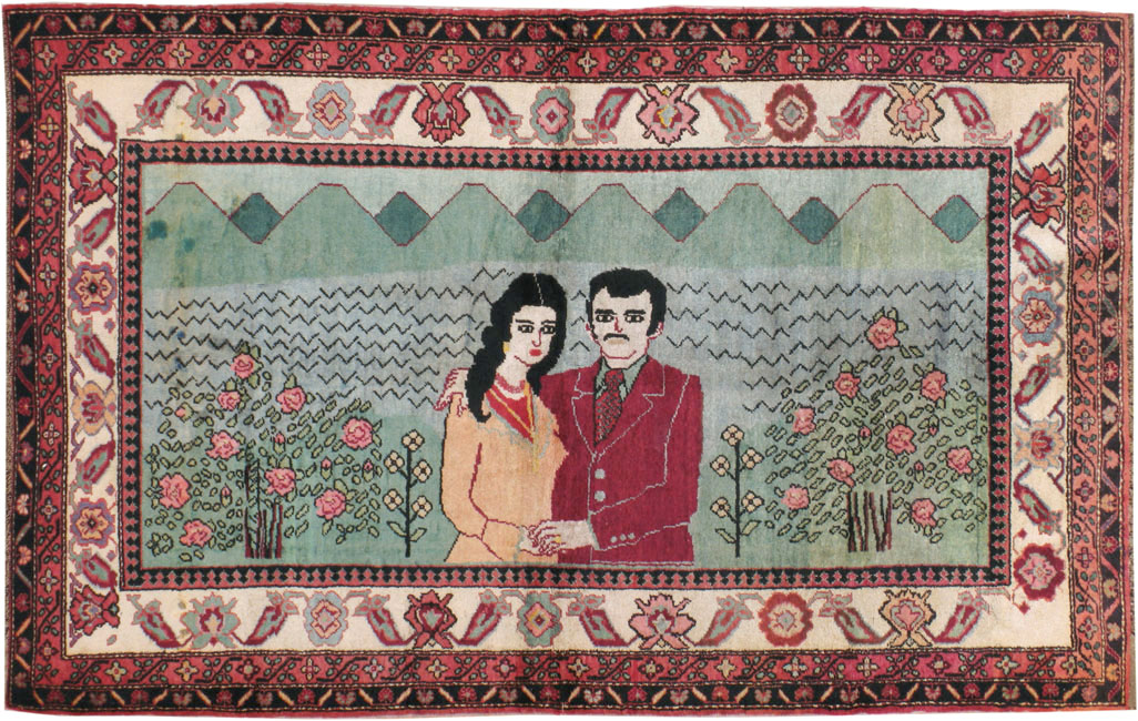 Vintage Caucasian Karabagh Pictorial Rug, No.20152 - Gsblank