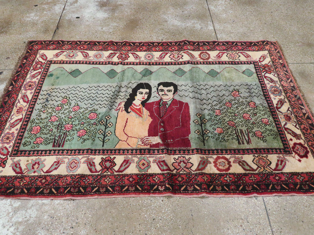 Vintage Caucasian Karabagh Pictorial Rug, No.20152 - Gsblank