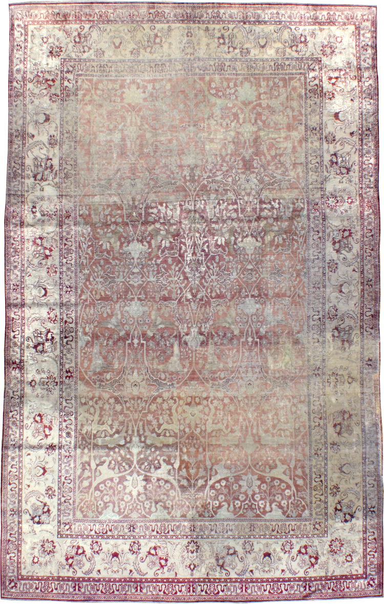 Antique Persian Silk Distressed Kashan Carpet, No.20182 - Gsblank