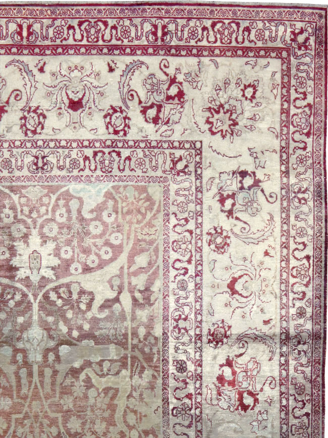 Antique Persian Silk Distressed Kashan Carpet, No.20182 - Gsblank