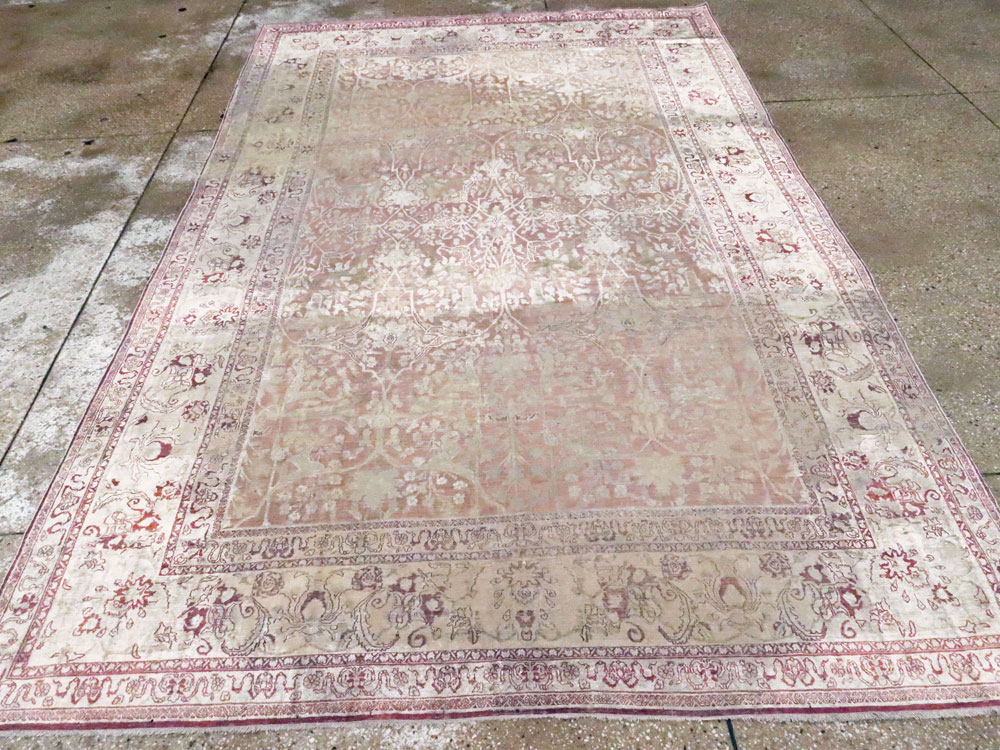 Antique Persian Silk Distressed Kashan Carpet, No.20182 - Gsblank