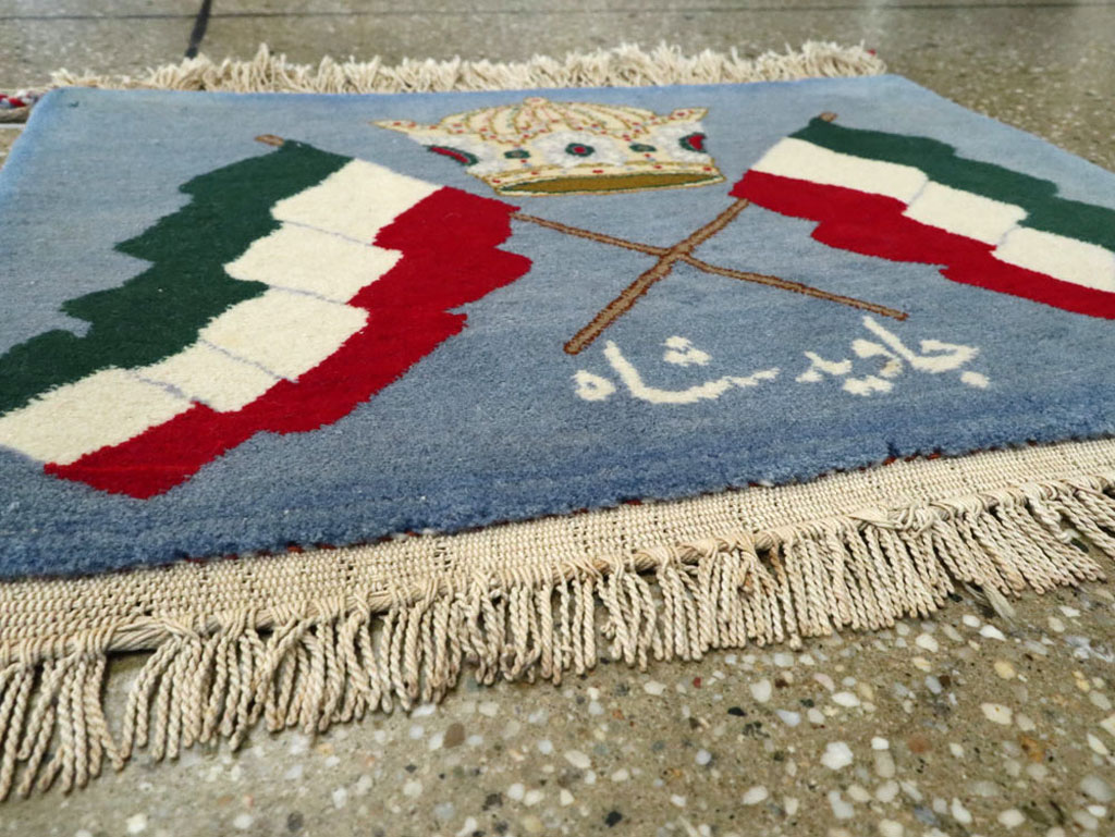 Vintage Persian Kashan Flag Pictorial Rug, No.20369 - Gsblank