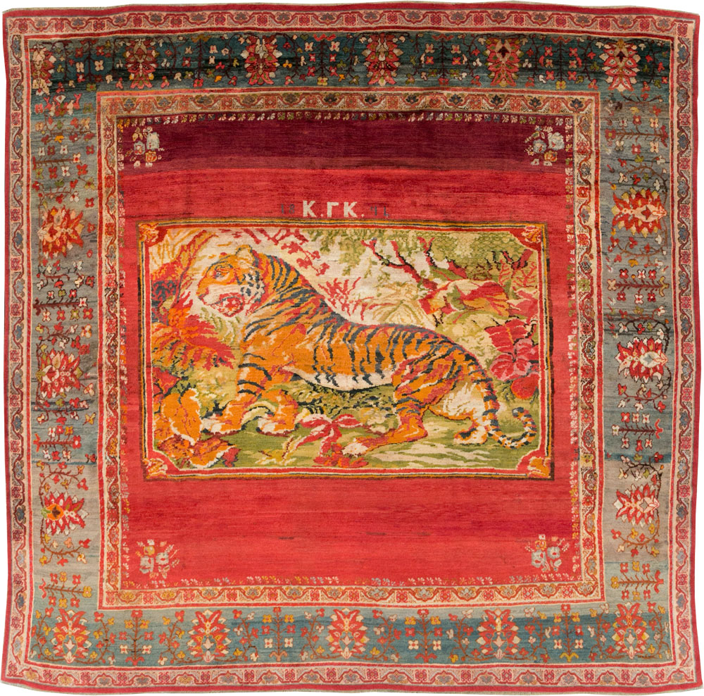 Antique Pictorial Oushak Carpet, No.20483 - Gsblank