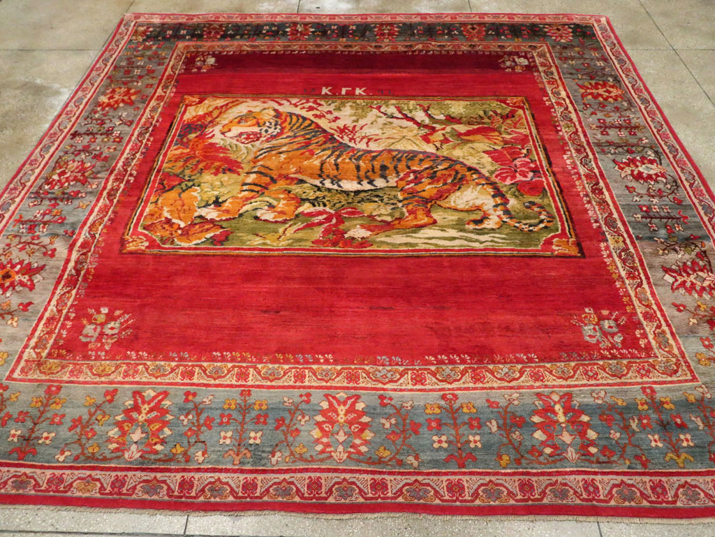 Antique Pictorial Oushak Carpet, No.20483 - Gsblank