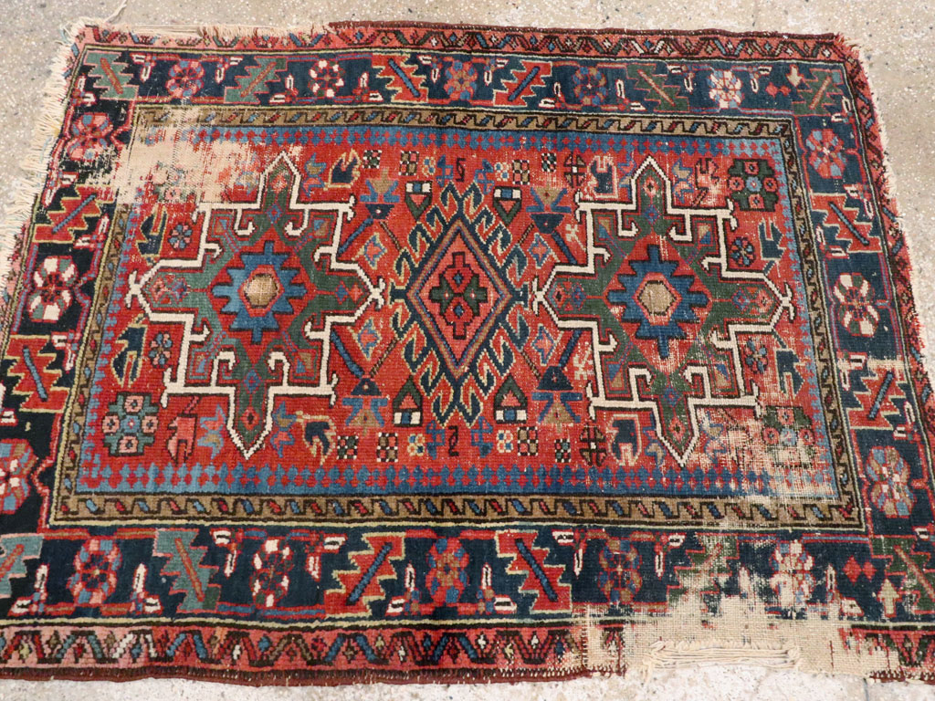 Antique Persian Karajeh Distressed Rug, No.20530 - Gsblank