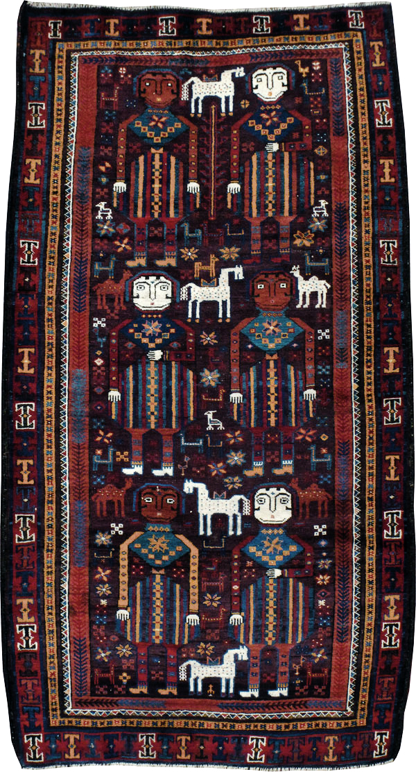 Vintage Persian Baluch Pictorial Rug, No.20886 - Gsblank