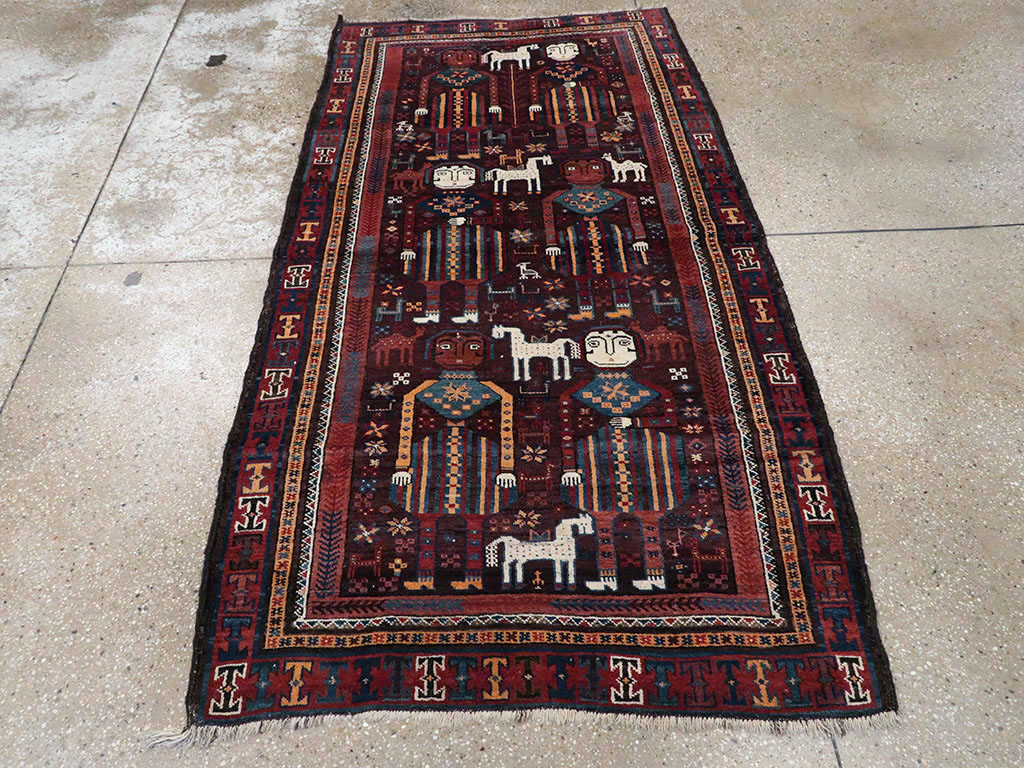 Vintage Persian Baluch Pictorial Rug, No.20886 - Gsblank