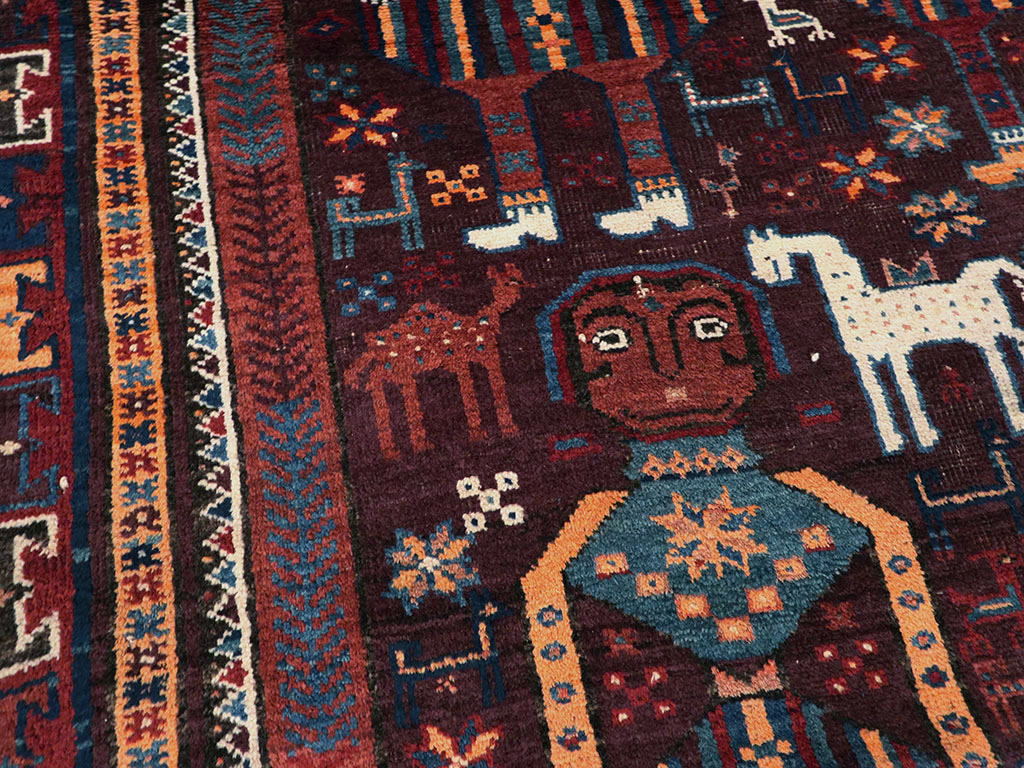 Vintage Persian Baluch Pictorial Rug, No.20886 - Gsblank