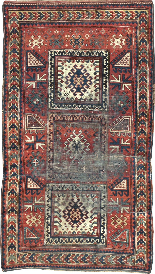 Antique Caucasian Kazak Distressed Rug, No.20954 - Gsblank