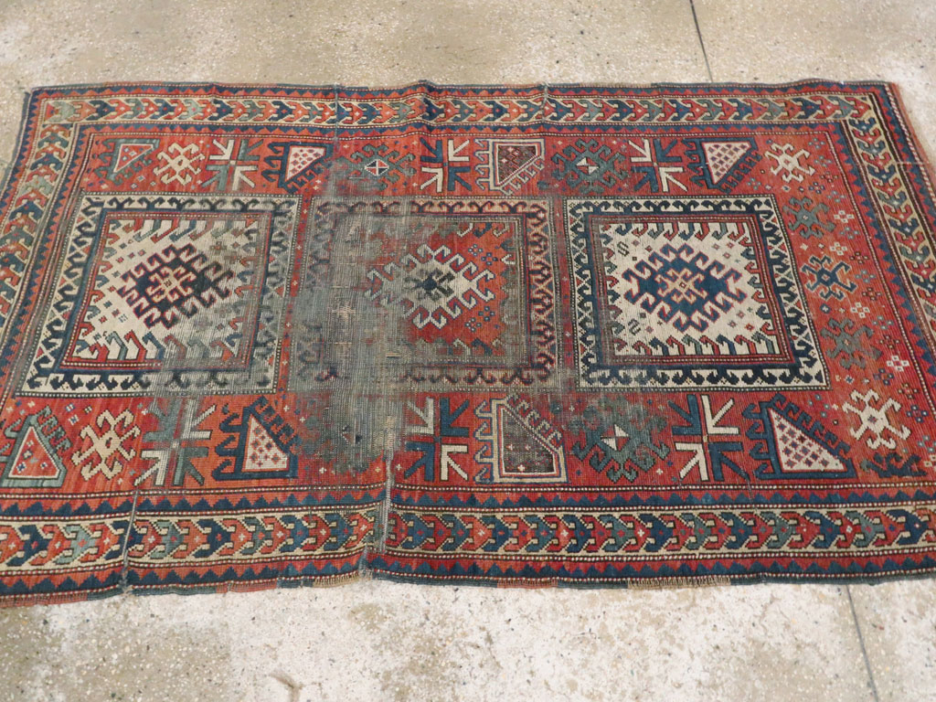 Antique Caucasian Kazak Distressed Rug, No.20954 - Gsblank