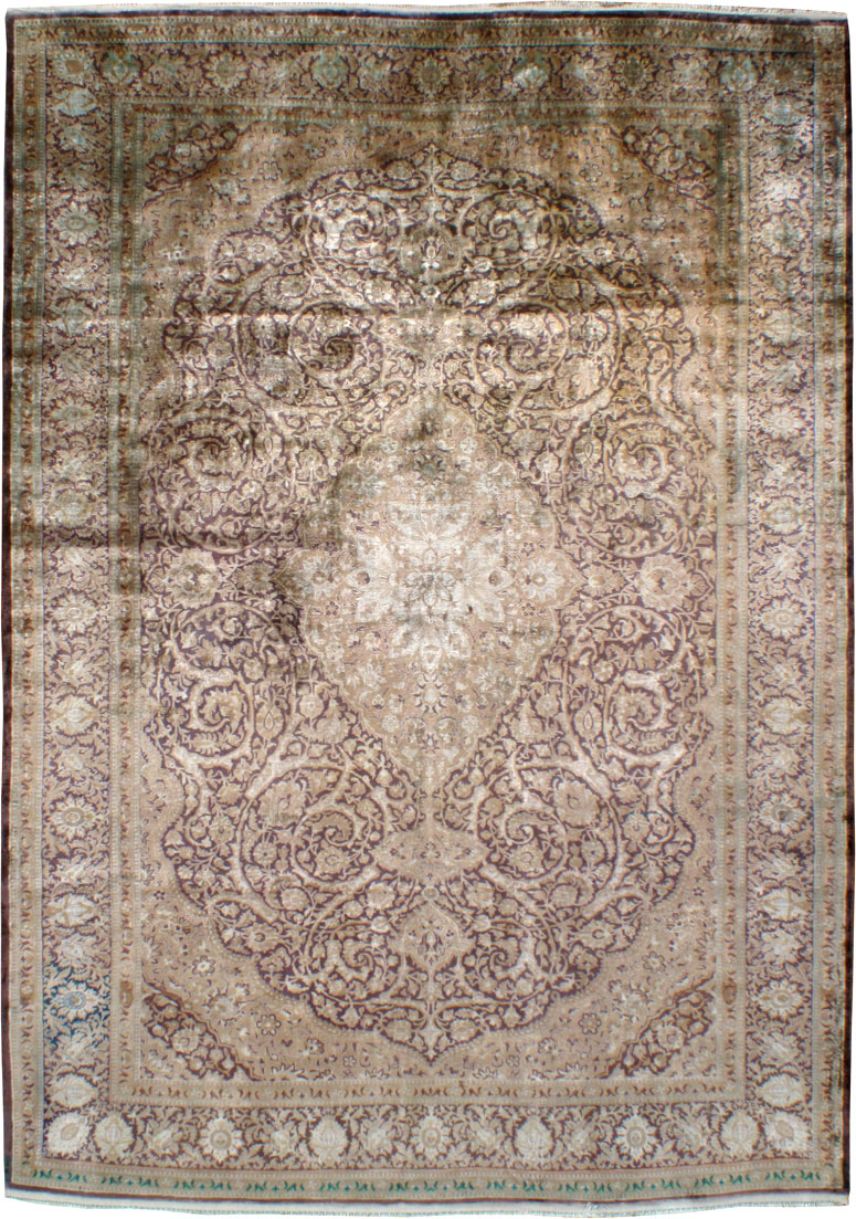 Antique Persian Kashan Silk Carpet, No.20986 - Gsblank