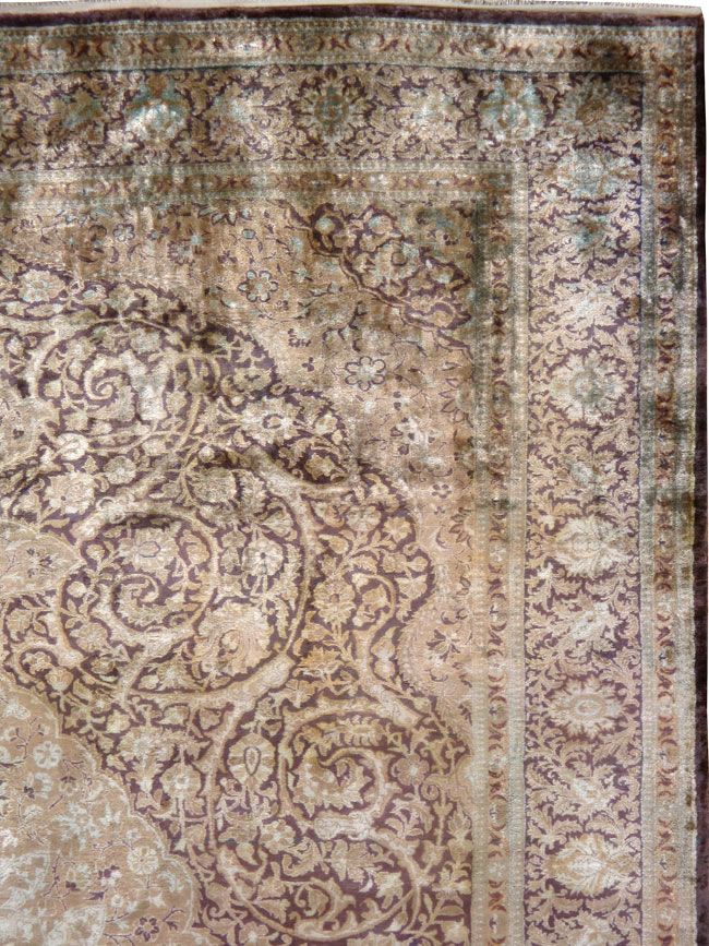 Antique Persian Kashan Silk Carpet, No.20986 - Gsblank