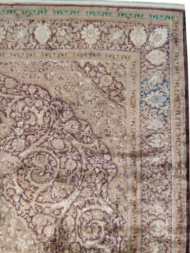 Antique Persian Kashan Silk Carpet, No.20986 - Gsblank