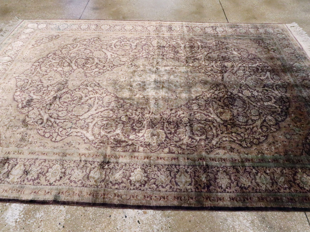 Antique Persian Kashan Silk Carpet, No.20986 - Gsblank