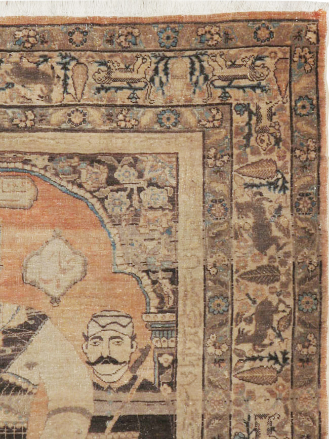 Antique Persian Tabriz Pictoral Rug, No.21040 - Gsblank