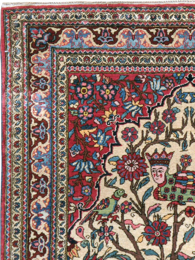 Vintage Persian Pictorial Isfahan Rug, No.21101 - Gsblank
