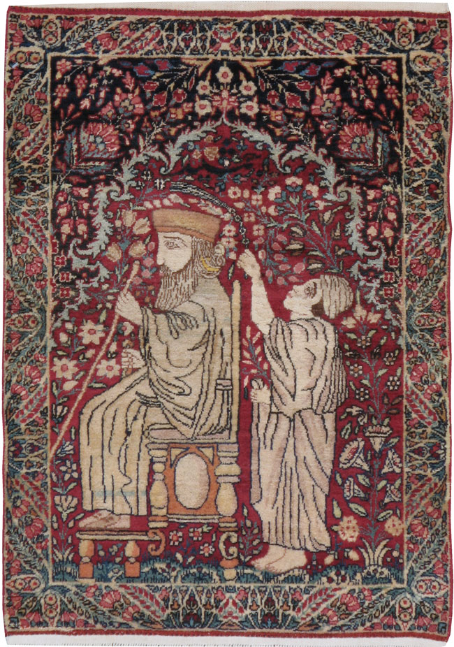 Antique Persian Kerman Pictorial Rug, No.21163 - Gsblank