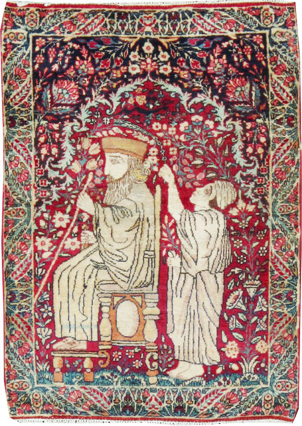 Antique Persian Kerman Pictorial Rug, No.21163 - Gsblank