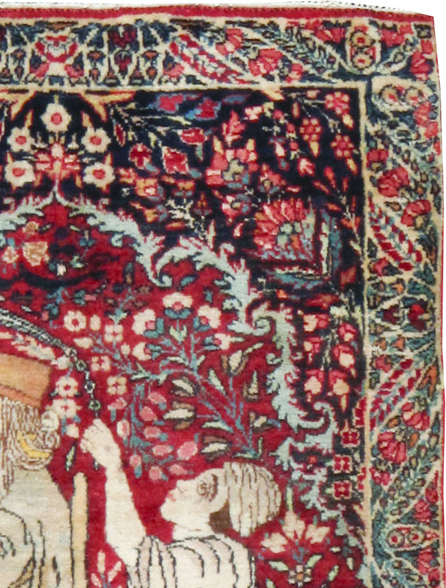 Antique Persian Kerman Pictorial Rug, No.21163 - Gsblank