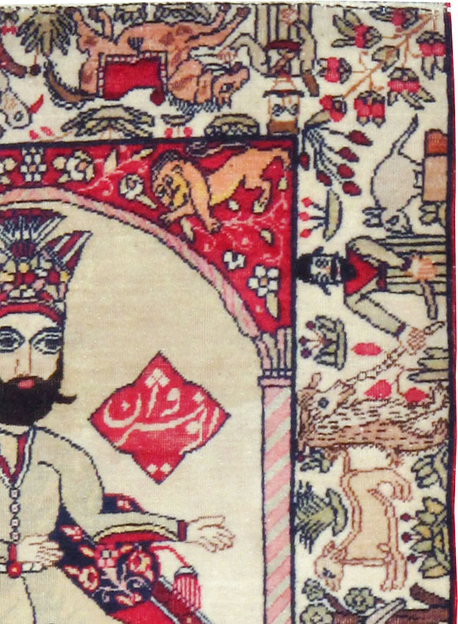 Antique Persian Kerman Pictorial Rug, No.21164 - Gsblank